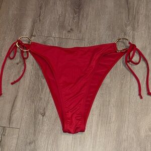 Elegant Red Bikini Bottom with Gold Ring Details
